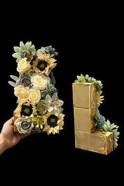 Large Floral Monogram letters Decoration with Faux Sunflowers, Roses, and Succul
